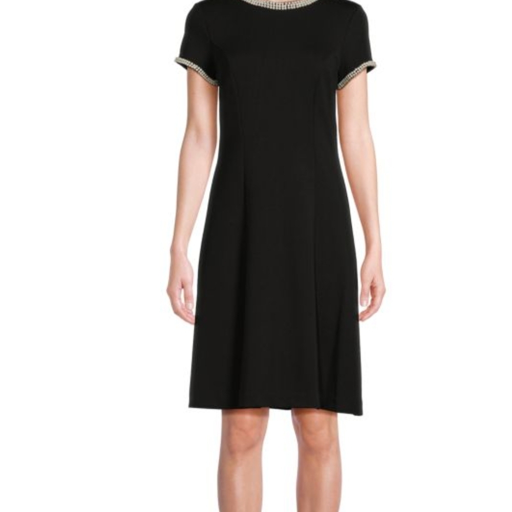 Karl Lagerfeld Black Midi Dress with Beaded Accents